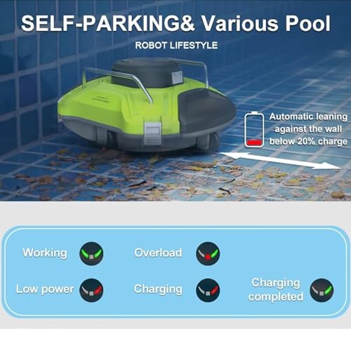 Pulitore automatico per piscine senza fili, durata di 90 minuti con doppio motore per un'aspirazione potente, design self-parking per piscine fuori terra