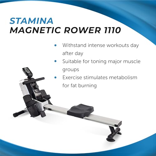 Image of Stamina Magnetic Rower - Rower Machine with Smart Workout App - Rowing Machine with Magnetic Resistance for Home Gym Fitness - Up to 250 lbs Weight Capacity
