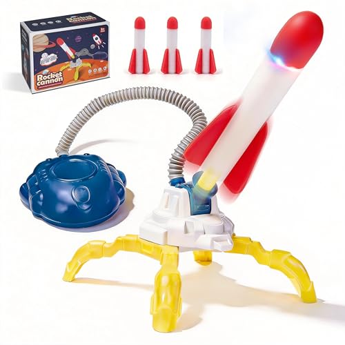 Comnonage Lanceur de fusée d'extérieur avec pompe à pied à air, support de démarrage réglable et 3 fusées en mousse souple, jusqu'à 35 m, jouet...
