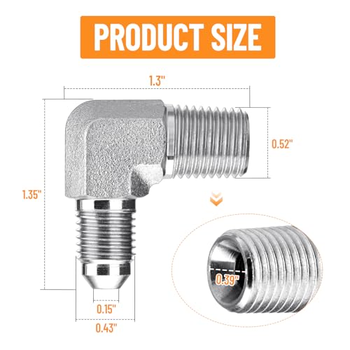 Image of 5 Pack 90 Degree Elbow Hydraulic Adapter Fittings: 1 /4 inch JIC Male x 1 /4 inch NPT Male, with Protection Cover Hydraulic Hose Crimp Connectors | 5 Pack Carbon Steel Hydraulic Hose Crimp Connectors with Protective Covers for Hydraulic Applications - 2501-04-04