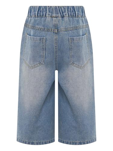 Hularka Kids Girls High Waist Baggy Jeans Wide Leg Denim Cropped Pants Loose Fit Denim Capri Trousers with Pocket4