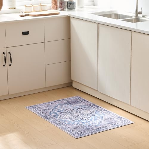 Vintage 2x3 Washable Area Rug, Low-Profile Entryway Rug with Non-Slip Backing & Durable Edge Binding, Pet-Friendly Doormat, Small Rug for Entryway, Kitchen, Living Room