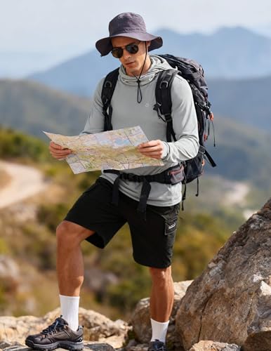 Image of PINSPARK UPF 50+ Sun Protection Hoodie Men with Mask Quick Dry Long Sleeve Fishing Hiking Shirts UV Rash Guard Lightweight