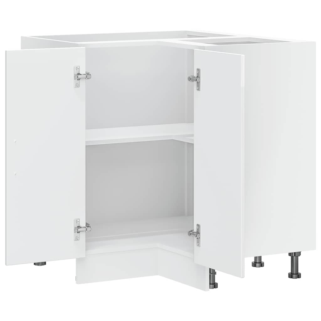 Lucca - Mobiletto angolare da cucina in legno bianco lucido, 75,5 x 75,5 x 81,5 cm, con piedini regolabili, spazio per cucina e sala da pranzo, autoportante, salvaspazio
