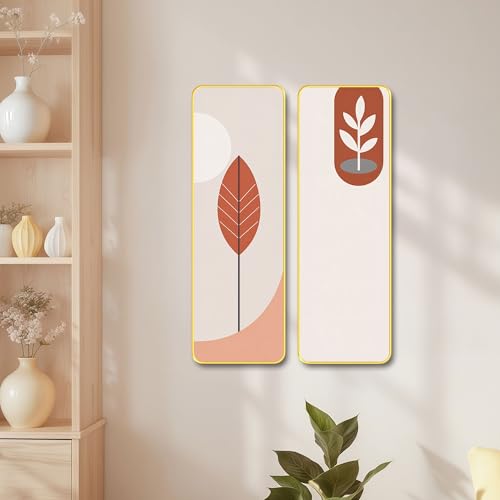 Image of The Castle Decor Modern Boho Wall Art Set of 2 for Living Room | Minimalist Botanical Leaf Painting | Abstract Nordic Wall Decor for Bedroom Office Hallway Home Decoration (Design-2, 12x18 Inch)