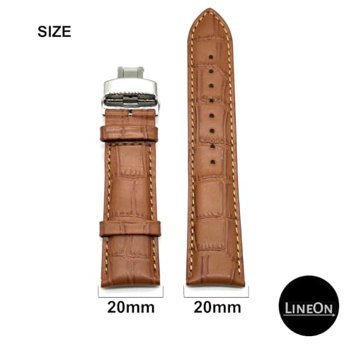 Image of Lineon 20mm Half Padded Leather Mens Watch Strap with ButterFly Lock For Branded Watches Tool and Pins Include