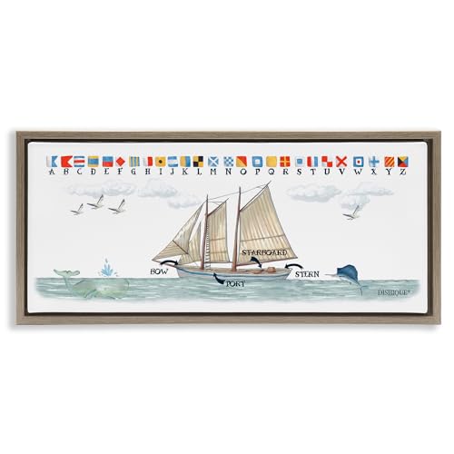 Image of Nautical Sailing Flags Educational, 10 x 24 Inch Canvas in Floater Frame | Stupell Industries . By Dishique . Ready to hang . Great for kids room or office . Made in USA