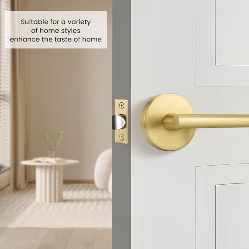 Image of Goldenwarm 8 Pack Gold Passage Door Handles, Closet Door Lever Brushed Gold Interior Door Handle for Hall and Closet, Zinc-Alloy Heavy Duty DoorHandles Reversible(no Lock)