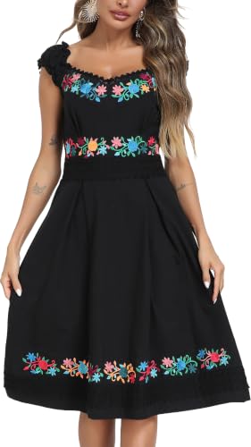 Image of Women's Mexican Dress Embroidered Causal Lace Party Dress