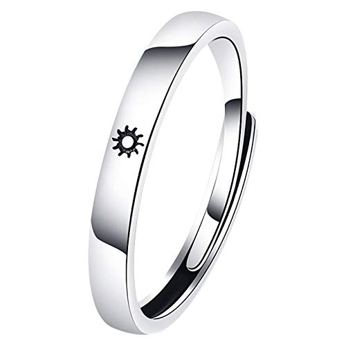 Sun Moon Couple Rings,TADAMI 925 Sterling Silver High Polish Fashion Adjustable Loose Bands Knuckle Stacking Rings Midi Finger Rings Minimalist Statement Ring Lovers Ring for Girlfried Boyfriend