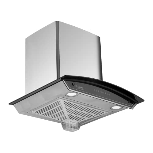 Image of Hindware Smart Appliances Rubella Neo 60 cm 1300 m /hr Auto Clean Chimney | Motion Sensor | Touch Control | Filterless | Curved | Energy Efficient LED Light | Powerful Suction | Wall Mounted (Black)