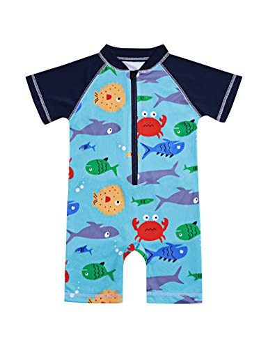 Toddler Kids Baby Boy 6 12 18 24 Months Swimsuit Short Sleeve Bathing Suit Shark Pattern One Piece Swimwear Blue 2-3 T