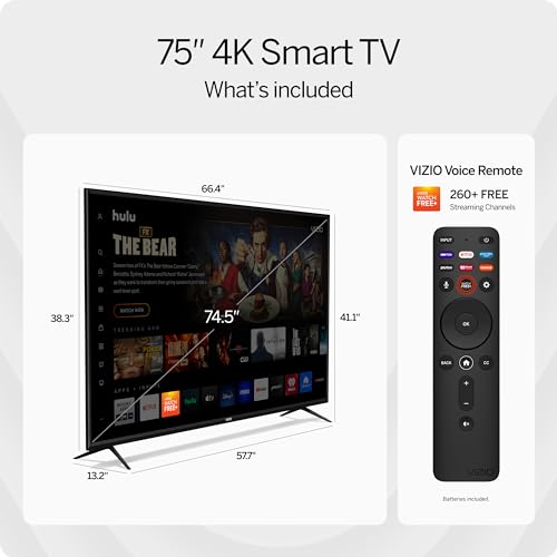 Image of VIZIO 75-Inch V-Series 4K UHD LED Smart TV with Voice Remote, Dolby Vision, HDR10+, Alexa Compatibility, V755-J04, 2022 Model