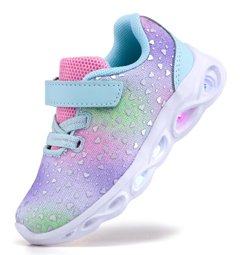 SINOSKY Zapatillas LED para niñas pequeñas, zapatillas iluminadas, Acuarela, 11 Little Kid