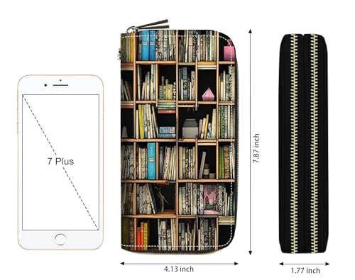 Bookshelf Print Women Large Capacity Wallet PU Leather Double Zipper Clutch Purse for Smart Phone/Card/Coin/Cash2