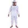 TOPINCN Beekeeping Suit Beekeeper Fencing Hooded Jacket + Pants Kit Professional Protective Suit Beekeeper Equipment White Color One Size