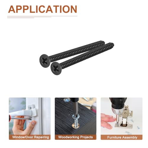 Image of DTGN 100Pcs #6x2 inch Flat Head Wood Screws, 304 Stainless Steel Phillips Self Tapping Screws - Good for Woodworking, Furniture - Black