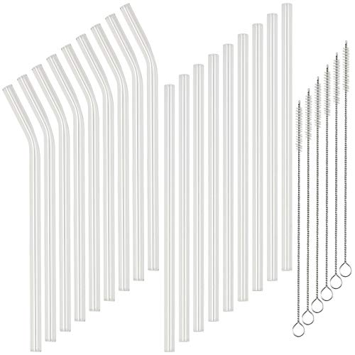 Rosenstein & Söhne Glastrinkhalme: 24-teiliges Set Trinkhalme aus Borosilikat-Glas mit Reinigungsbürsten (Glasstrohalme)