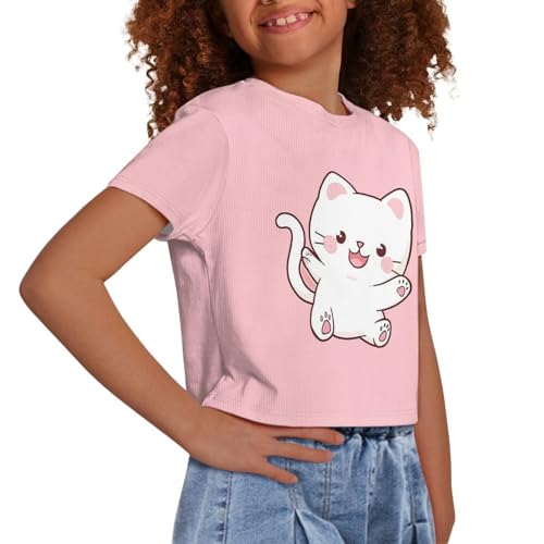 Image of Girls Fashion Crewneck Tee Shirts Casual Short Sleeve Crop Top Summer Outfits 5-14 Year