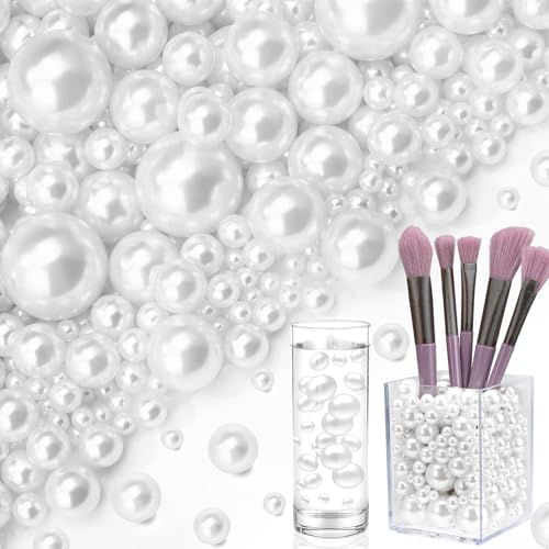 Towenm 2300PCS No Hole Pearl Beads for Vases Filler Floating Pearls for Centerpieces Vases Mix Sizes Faux Round White Pearls for Crafting Wedding Party Costums Decoration (4/6/8/10/14/20mm)