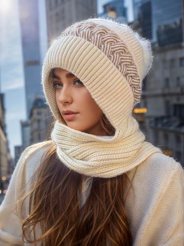 Christmas gifts,Christmas party decorations,winter beanie hat scarf gloves set for women,Women's Hat, Scarf, and Touchscreen Gloves Set for Cold Weather (Light yellow)2