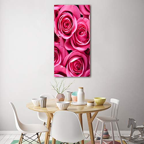 Tableau image roses roses 70x140 cm impression verre moderne