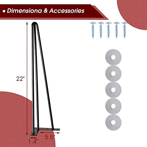 Intergreat Steel 22" Hairpin Table Legs (Set Of 4), Heavy Duty Raw Steel 3 Rods Hairpin Metal Legs Suitable For Coffee Table, End Table Workstation #TOP4