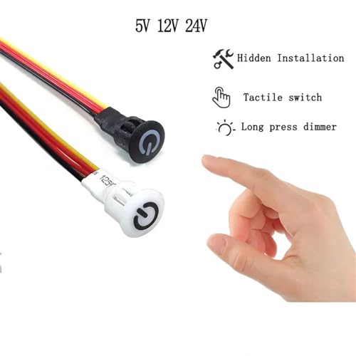 DC 5V 12V 24V bezstopniowy dotykowy wyłącznik ściemniacza LED do taśmy LED DIY łóżko szafa oświetlenie szafki 2.5A kontroler światła przełącznik dotykowy (Color : Black, Size : 1pcs)
