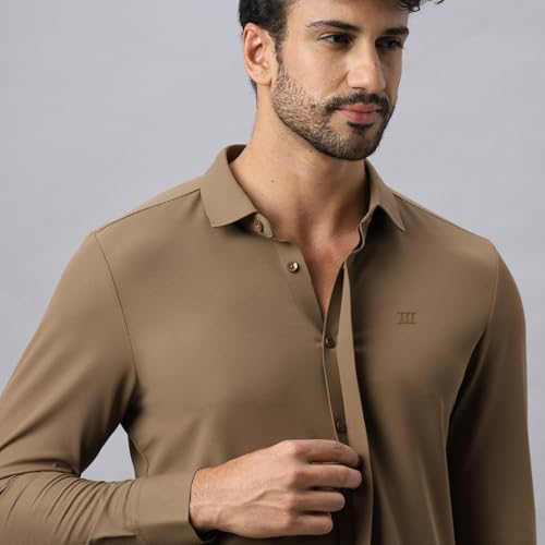 Image of HEKTOR Men's Hidden Button Shirt-Long Sleeve Bubble Check Shirt|Premium Nylon Blend, Regular Fit,Textured Smart