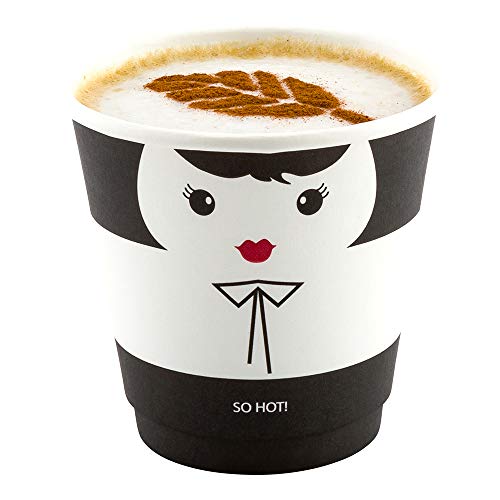 Image of Restaurantware 8 Ounce Paper Cups, Pack of 500 Madame Design Disposable, Leakproof, Recyclable, Black and White Paper Insulated Hot Cups, with Matching Lids Available for Purchase Separately