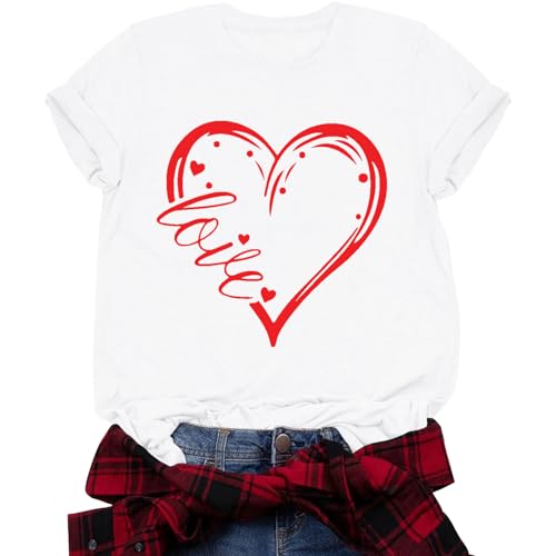 Image of Valentines Shirts for Women Valentine Love Heart Printed Graphic Tshirt Cute Girls Casual Top