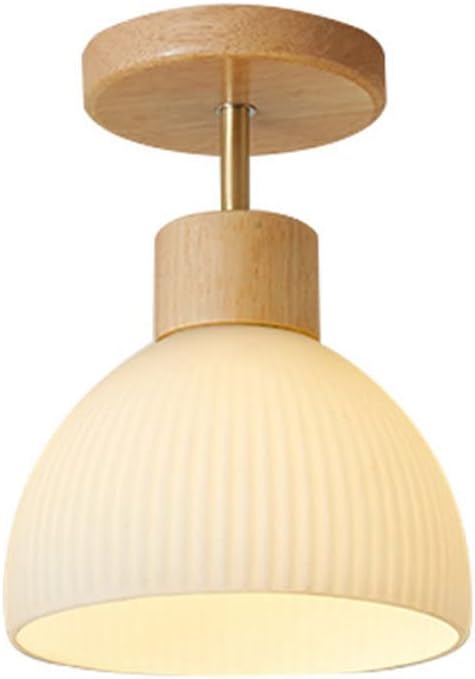 Simple Wooden Ceiling Lamp, Glass Lampshade Ceiling Lamp, E27 Light Source Embedded Ceiling Lamp, Close to Ceiling Light Fixtures, Indoor Energy-Saving Ceiling Light