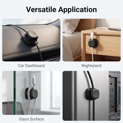 Cable Clips 6 Pack, Self Adhesive Cable Management Holder for Desk, Cord Organizer for Phone Charging USB HDMI Wire, Black - image 7