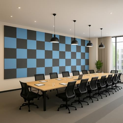 Image of MMT Acoustix Premium Felt Acoustic Panels for Offices, Bedrooms & Studios | Sustainable PET Felt Panels for Echo Reduction & Sound Absorption | 1x1 Ft, 9mm Thick | Silver Sky - Pack of 16