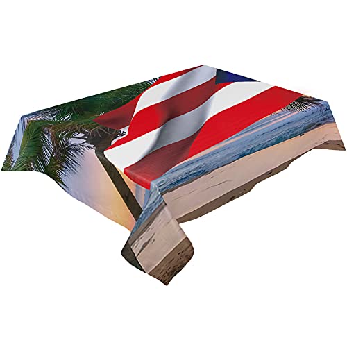 Meet 1998 Puerto Rican Flag Tablecloth, Waterproof Spillproof Rectangular Table Cloth, Washable Wipeable Tablecover For Kitchen Dining Room Party Banquet (Palm Tree, 60X84 Inch) #TOP24