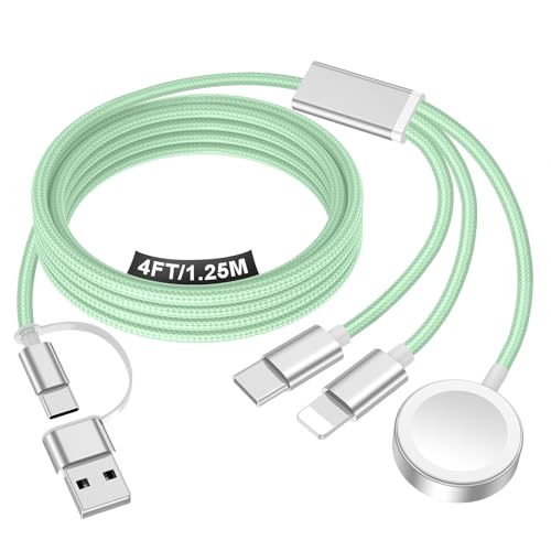 Travel Essentials for Apple Watch Charger,iPhone Charger,3 in 2 Type C/Lightning/Magnetic Travel Charging Cable,Portable Multi Charging Cable for Apple Watch, iPhone 17‑11,Samsung S26,Car,iPad-4FT