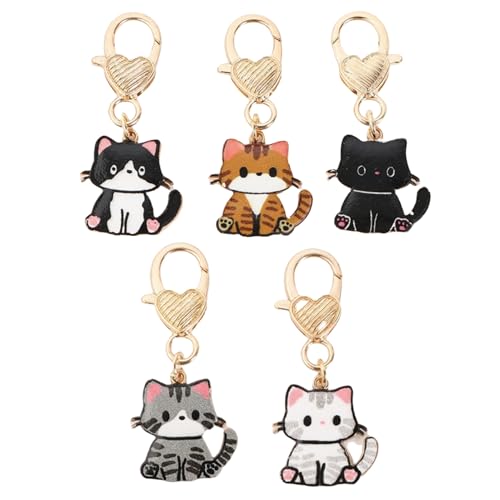 MOZXIRZ 5 Pcs Women Girls Keychain Cute Cat Keychain Small