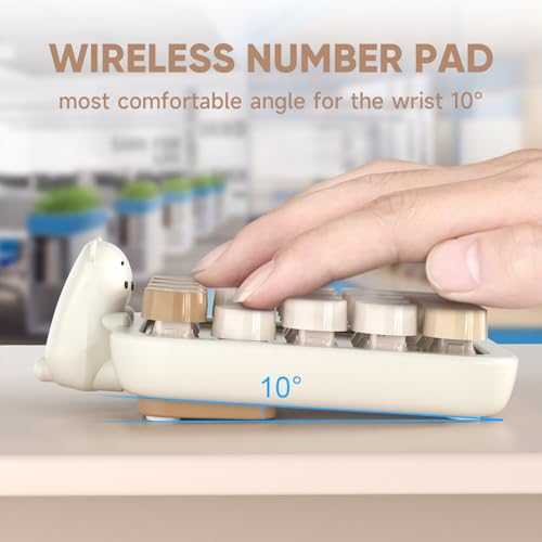 Image of MOFII Wireless Number Pad with Bear - Mixed Milktea Numeric Keypad 18 Keys 2.4G Round Keycap Colorful Extensions Cute Numpad, Portable Accounting Financial Retro Numpad 10 Key for Laptop /PC /Notebook
