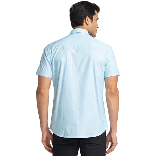 Image of Park Avenue Men's Pure Cotton Chambray Pattern Slim Fit Ainsley Collar Half Sleeve Casual Shirt
