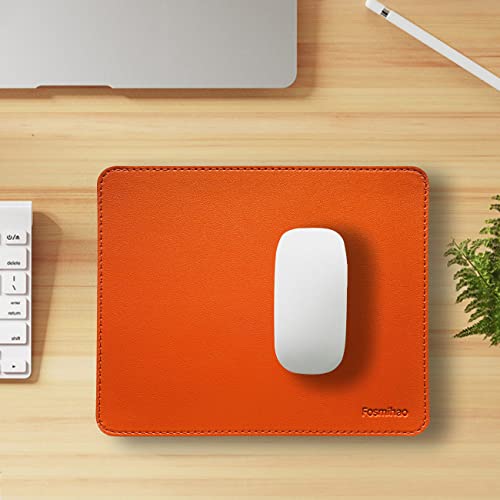 Fosmihao Leather Mouse Pad - Wood Mouse Pad, Double Side Mouse Pad With Stitched Edge, Waterproof Ultra Thin Mouse Pad For Computers, Laptop, Office & Home, 10.2 X 8.3 Inch, 1 Pack (Orange) #TOP6