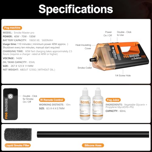 LENSGO Handheld Fog Machine,SMOKE MASTER PRO 100W Outdoor Remote Control Mini Smoke Machine,Indoor Portable Fog Machine for Photography,Halloween, Party,Stage Effects, Disinfection or Weddings - Thumbnail 5
