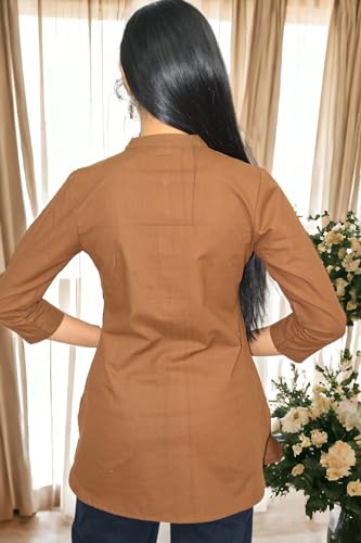 Image of JAIPUR HAND BLOCK Women's Pintuck Plain Short Cotton Kurti|Top STYLE-S91