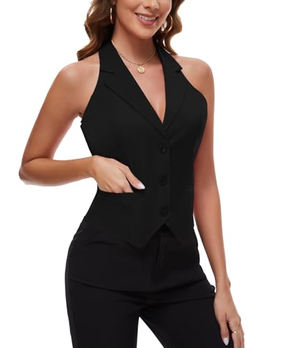 Gilet court à 3 boutons pour femme au dos nu élégant et coupe ajustée de bureau