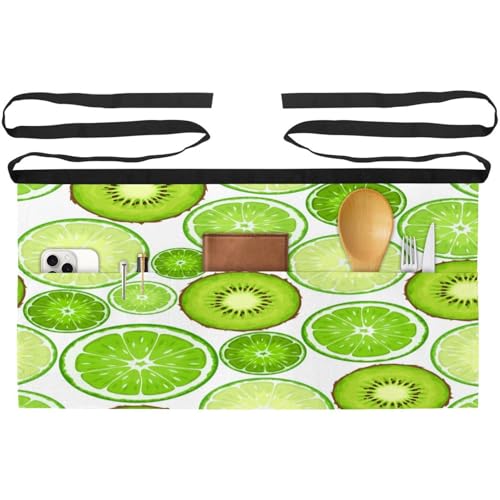 Tablier court multicolore à tranches de fruits verts avec 3 poches - 2