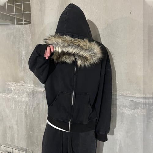 RTTUIOP Mens Winter Jacket Zip Up Hoodie Fashion Long Sleeve Hoodie Winter Relaxed Fit Warm Full Zip Solid Color Shirt2