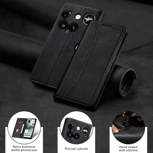 Image of Jasonyu Case for Nothing Phone 3 Leather Wallet Flip Cover with Card Holder,Kickstand, Magnetic Closure,TPU Shockproof Phone Case (Black)
