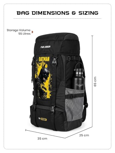 Image of FUR JADEN 55 LTR Rucksack Travel Backpack Bag for Trekking, Hiking with Shoe Compartment (Batman)