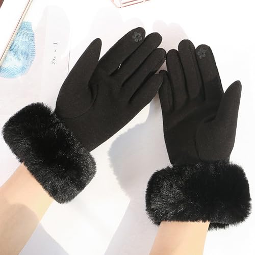 TRIXES Luxuriöse Touchscreen-Damenhandschuhe mit Fellbesatz – Winter-Thermohandschuhe in Einheitsgröße – in Geschenkbox