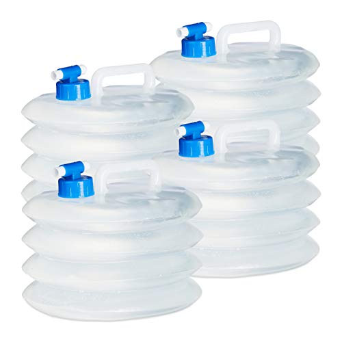 Relaxdays Set de 4, Oval, agarradero, con Grifo, 5L, 10L, 15L, Camping,...