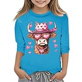 QJDFLL Damen Modisches T-Shirt mit kurzen Ärmeln für Mädchen zum Valentinstag.(Blau,3-4 Jahre)